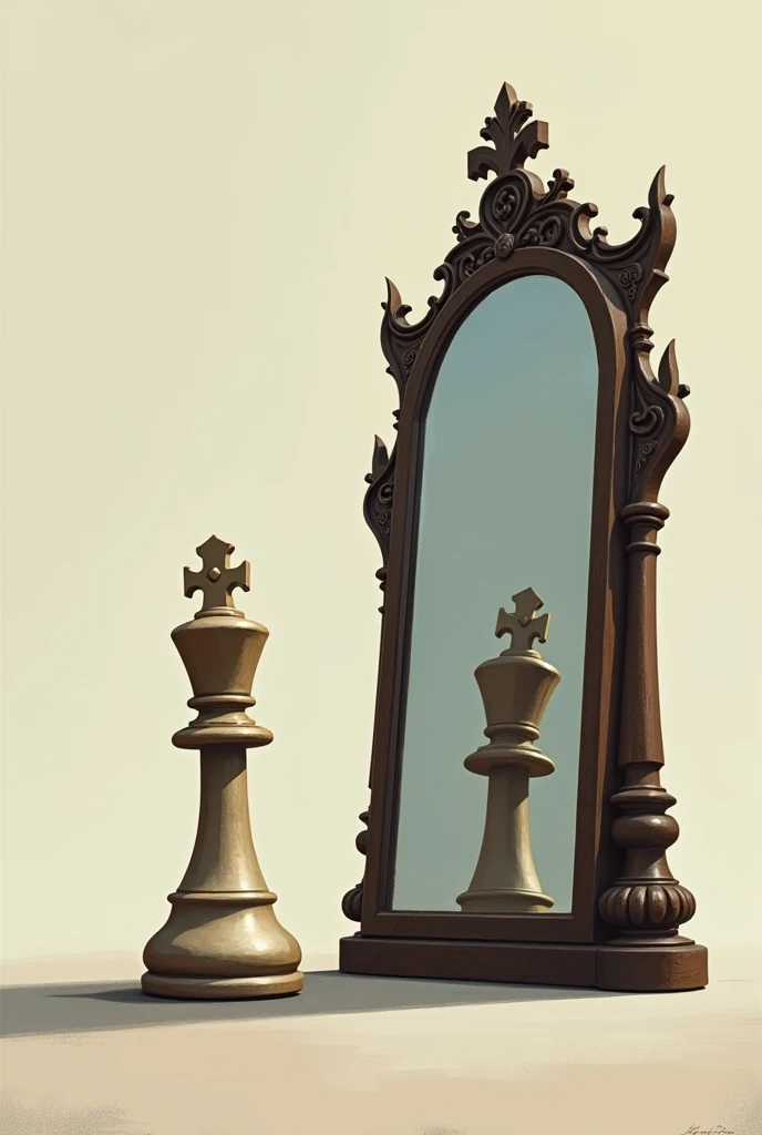 A pawn looking in mirror at itself as a king in chess 