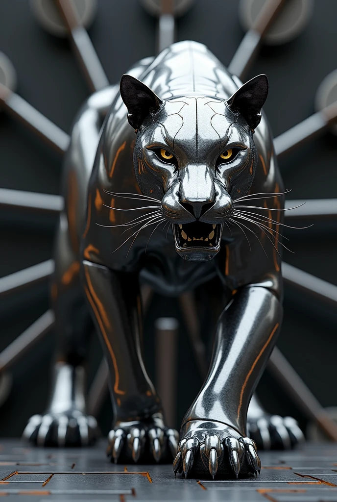 Panther made of steel with a dart background