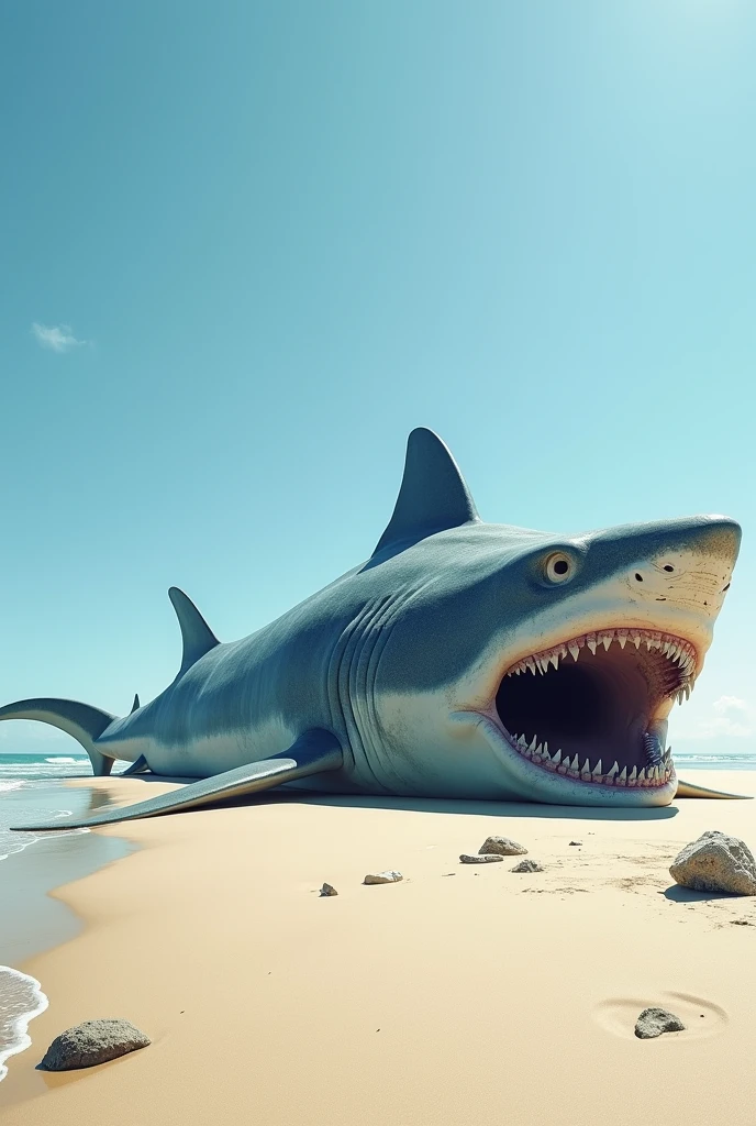 realistic megaladon laying on the beach . realistic