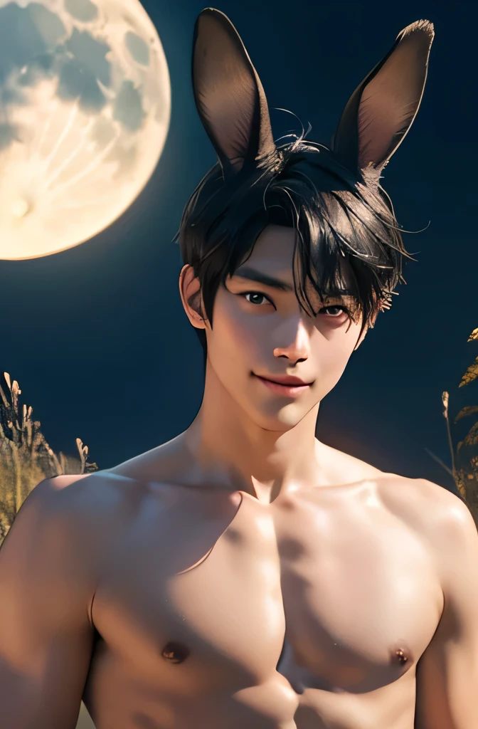 Japanese　　Handsome model　Fierce　　2　male　　smile　　　Black Hair　　Short cut　Short hair　　　looking at the camera　　　　　Completely naked　Bunny ears　　Mega Bulge　　　looking at the camera　future world　 　　planets on the background　　　Topless close-up　　Bunny ears　　full moon　Japanese silver grass　　Topless close-up　　Bunny ears　
