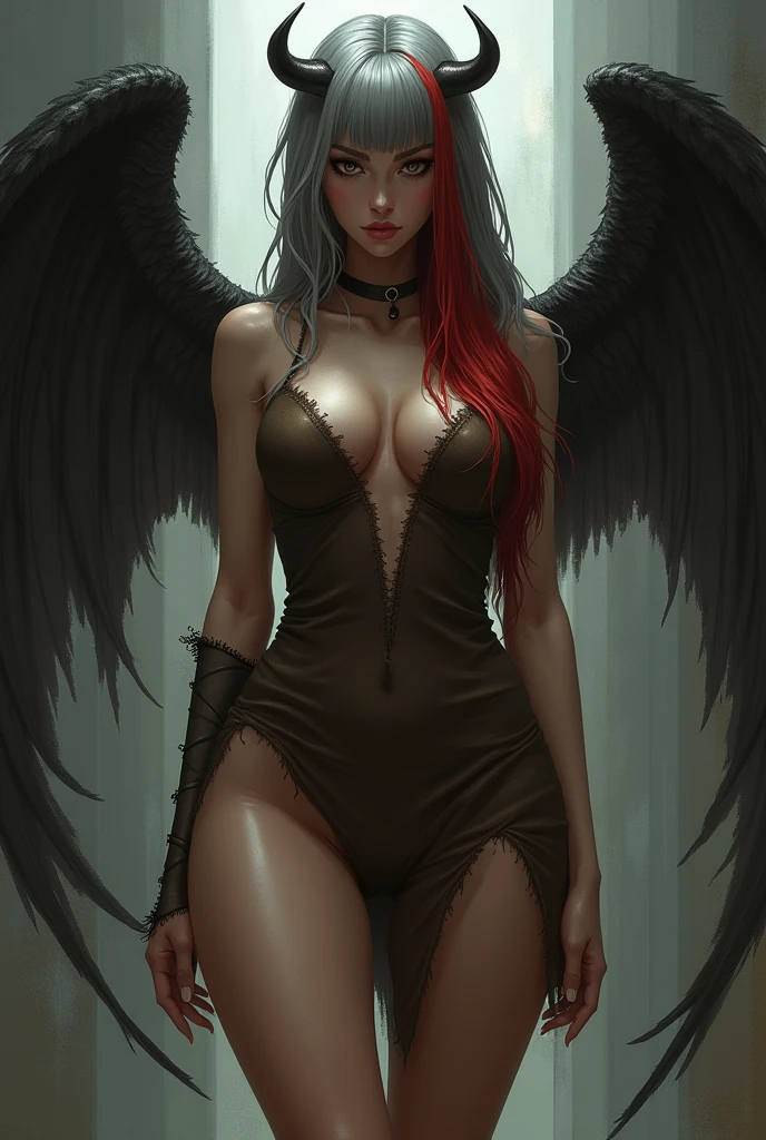 H.R. Giger style close up, profile naked girl angel with a beautiful face with a beautiful face in crimson-black lace lingerie in a crimson flowing cloak, surrounding the background, in the background fog, bones and skulls, dark atmosphere, surreal, very detailed, by beksinski . Surrealist, biomechanical, airbrush, dark, "Impressionist