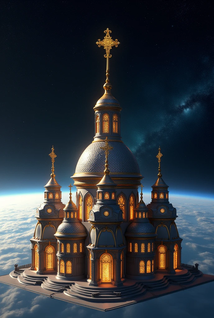 Imagine an Ethiopian Orthodox church is built on space. It has six small Dome and one middle huge dome with a cross on it