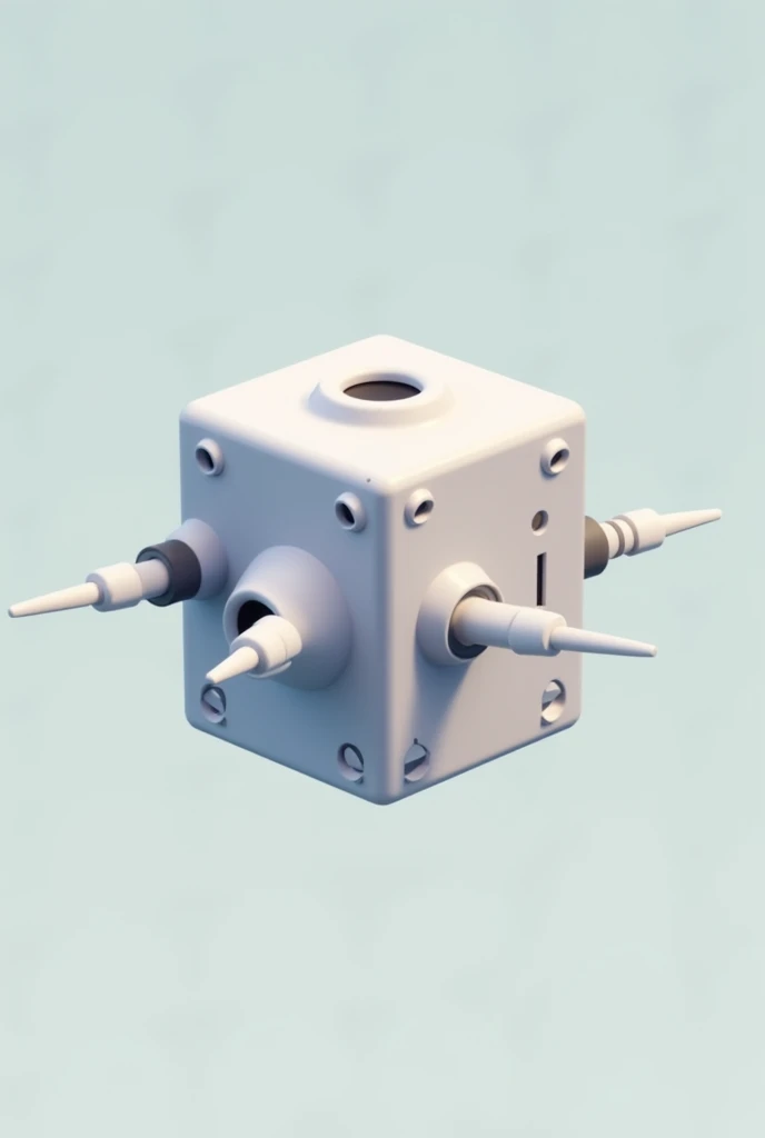 Small machine/ aerial/ simple/ square and round shape/ four skewers, One in the front, another on the right and the other two on the sides./ 3d game