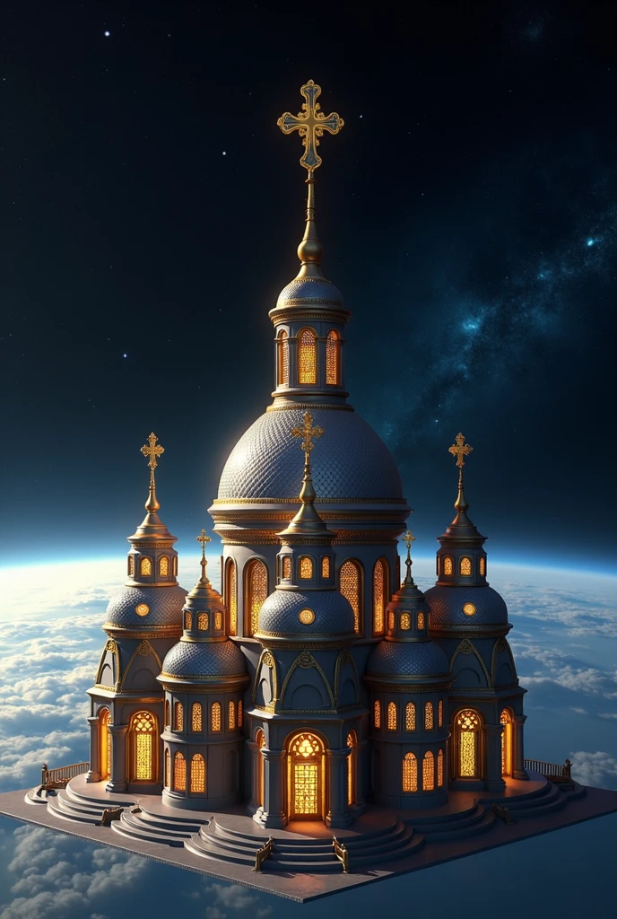 Imagine an Ethiopian Orthodox church is built on space. It has six small Dome and one middle huge dome with a cross on it