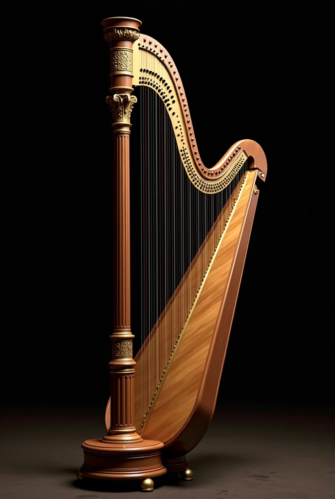 generates an image of a harp with all its parts and a black background