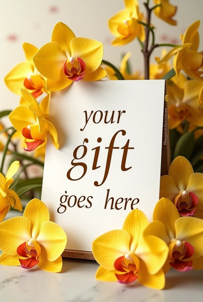 Make a sign that says “your gift goes here”!” With yellow orchids around 