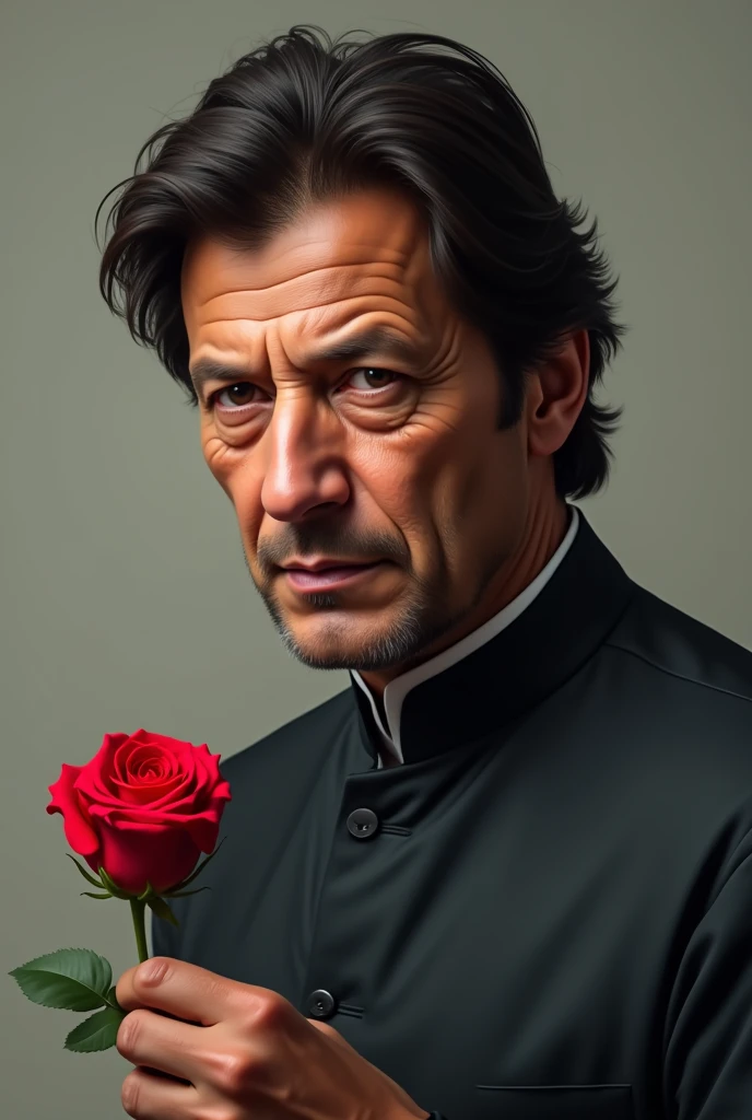 Picture of Imran Khan having rose in his hand.
