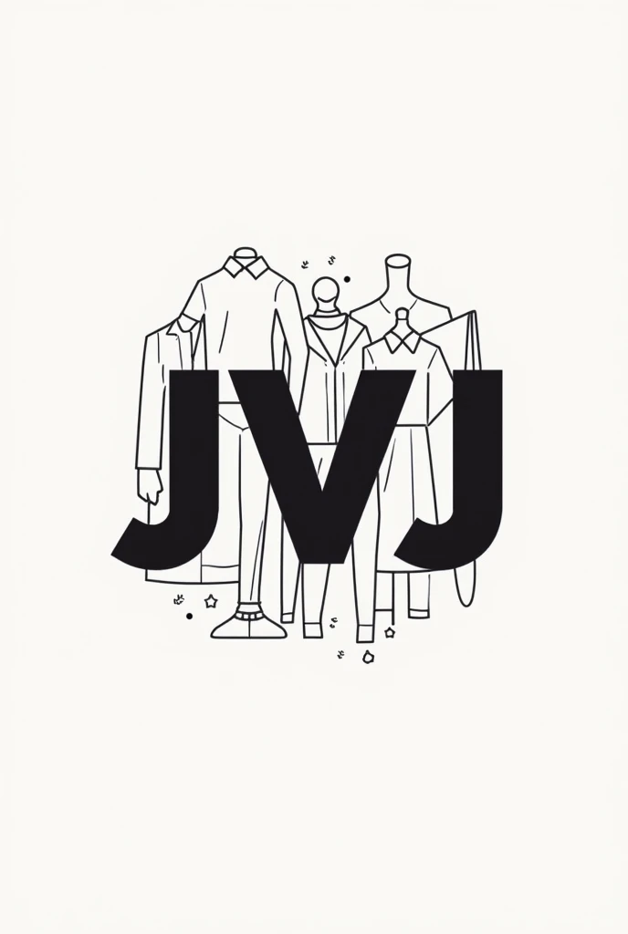 Logo of a clothing store with the initials of jvj modern with clothes in the background