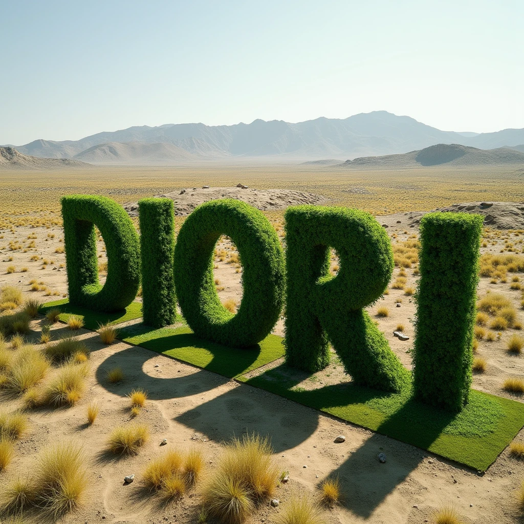 I want 6 giant DIORIS letters in the shape of vegetation that can be seen from afar from the sky