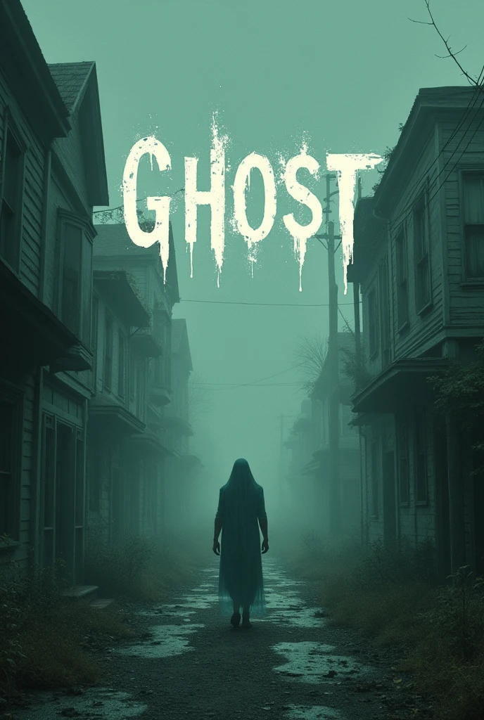 A CD cover with a ghost town written ghost in the center of the image and a ghost walking