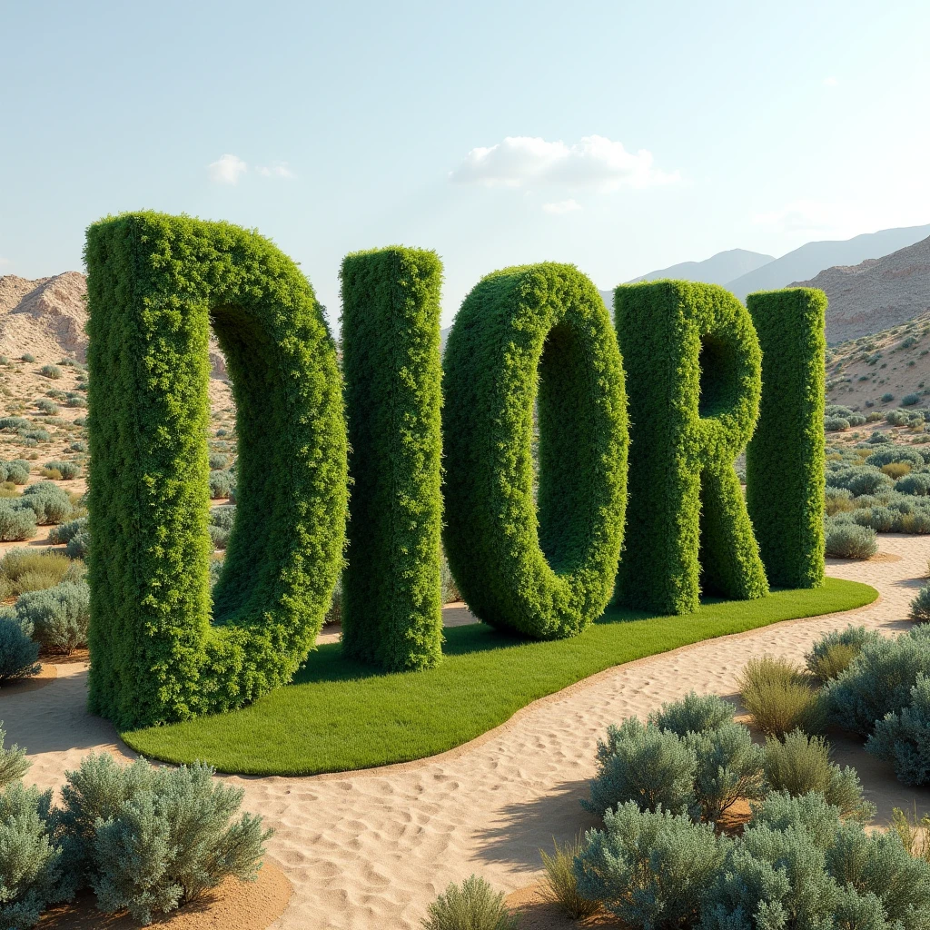I want 6 giant DIORIS letters in the shape of vegetation that can be seen from afar from the sky 