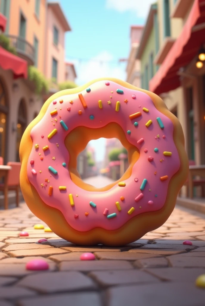 A donut that looks cute and cheerful and is depicted in a very picturesque way 