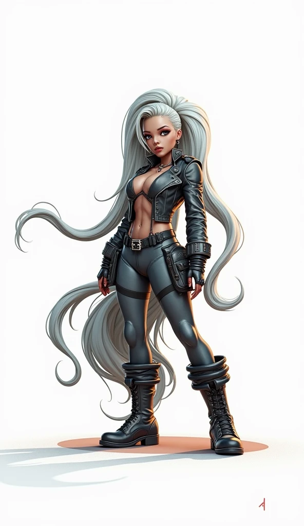 (Best Quality,4k,8k,High resolution,masterpiece:1.2),ultra detailed,(realist,photorealist,photo-realist:1.37),1 girl,cyberpunk style suit:1.5,High ponytail,incredibly long hair,cowgirl pose,looking at the viewer,Leaning forward,by Santiago Caruso,by Mike Azevedo,detailed eyes,detailed lips,extremely detailed face,long eyelashes,dynamic pose,showy,vibrant colors,warm lighting