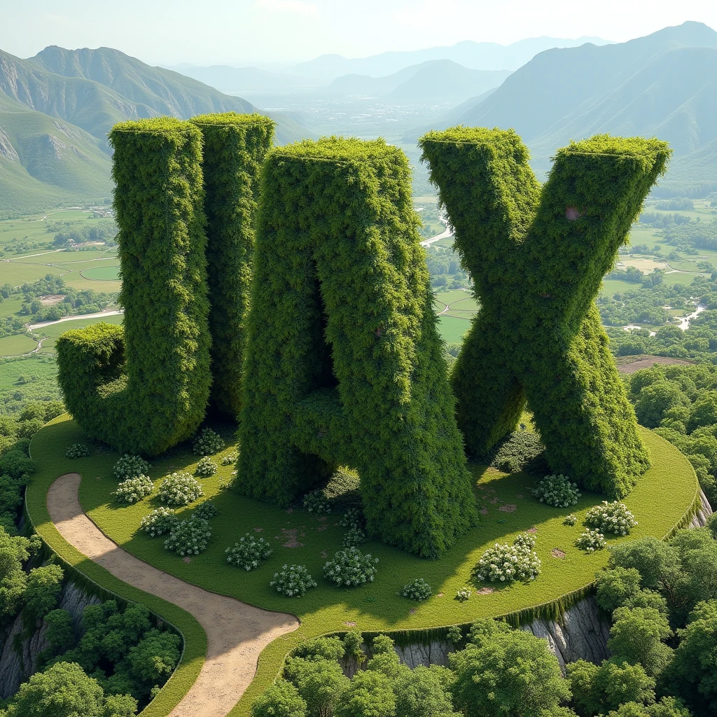 I want 6 giant DIORISS letters in the shape of vegetation that can be seen from afar from the sky