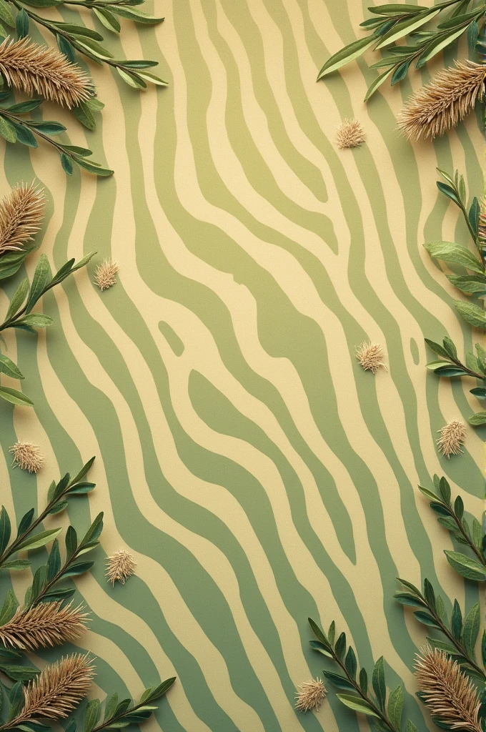 I would like a zebra textured background but with the colors Olive Green and Earthy Brown with some Hay details.