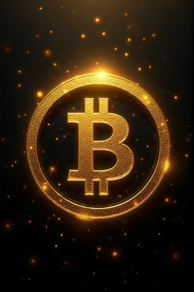 A cover about bitcoin with gold and black colors with glitter