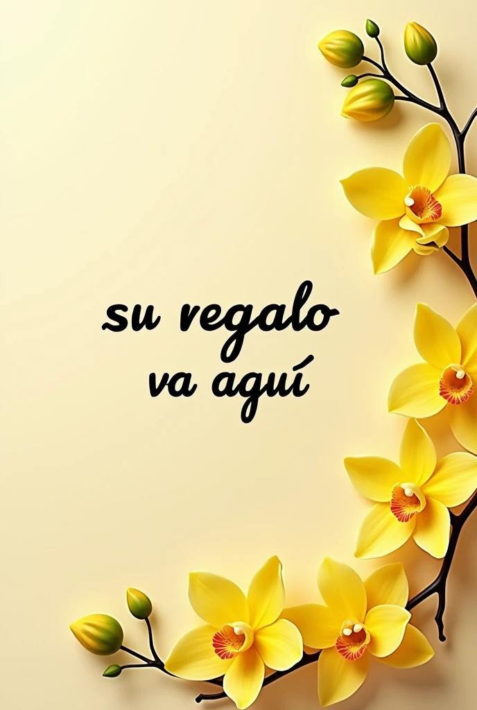 Make just the text that says “your gift goes here” in Spanish with yellow orchid decoration