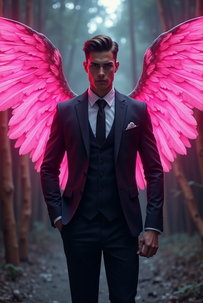 Evil male hot suited boy who have pink wings