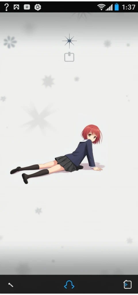 Girl short red hair brown eyes dark blue school uniform and long stockings lying on the floor 