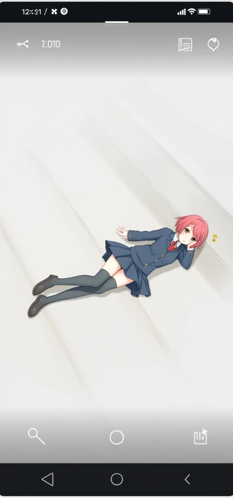 Girl short red hair brown eyes dark blue school uniform and long stockings lying on the floor 