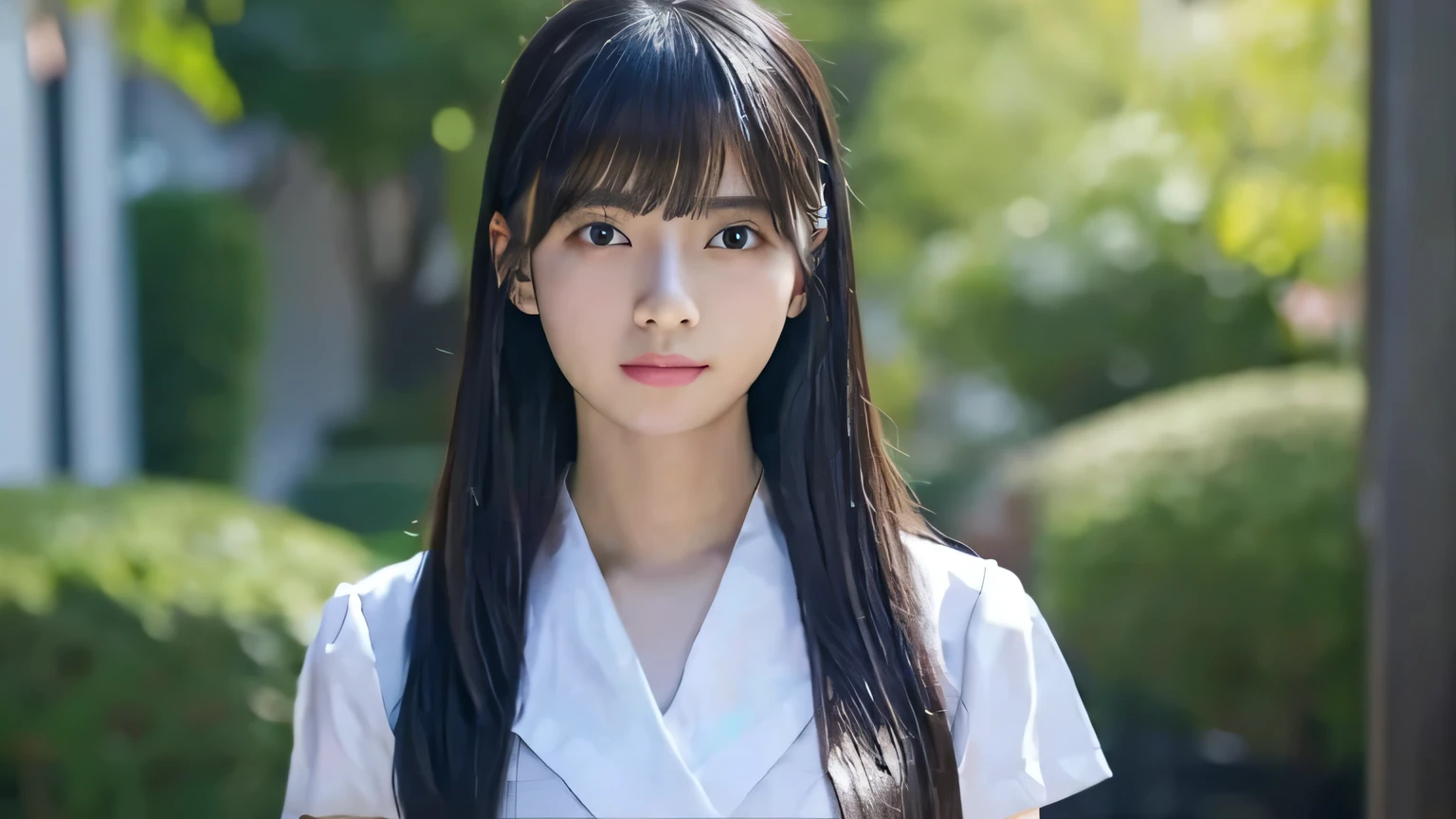 Highest quality,4K,8k,High resolution,masterpiece:1.2,Very detailed,A girl exuding fatigue,length, Flowing black hair,Delicate features,thinking eyes,White skin,Happy expression,Great atmosphere,Wear a uniform、Gazing into the distance,,Romantic atmosphere、Roppongi Nightlife、Above-the-waist display、Ample breasts、True Beauty、