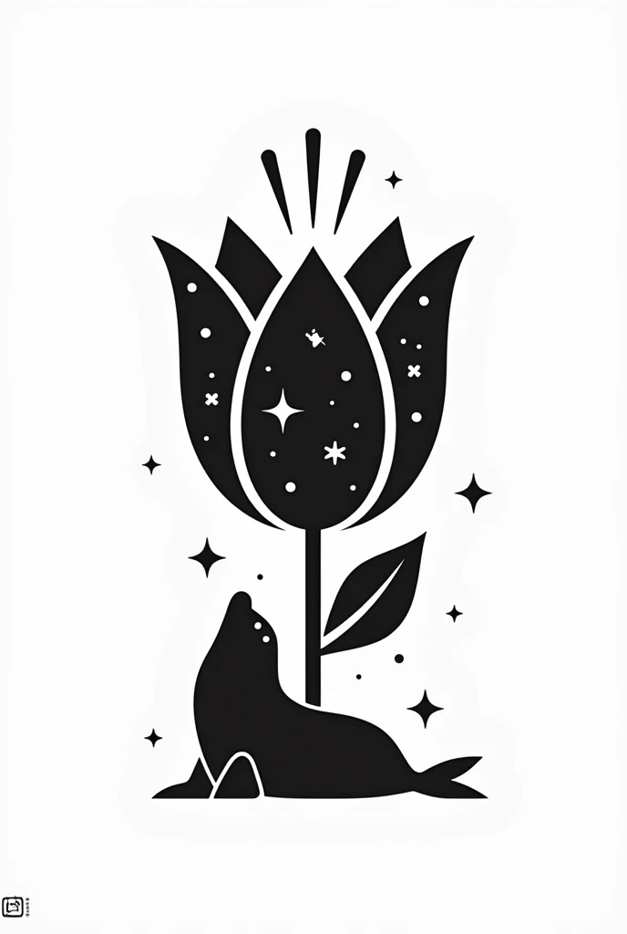 Use the shape of a stylized tulip as the base of the logo. Instead of leaves, place a small silhouette of a seal at the bottom, lying down. The tulip should have subtle decorations that evoke Christmas, such as small stars or snowflakes on its petals, and traditional Christmas colors. To integrate the cell phone, place an antenna at the tip of each petal. Let everything be black and white.