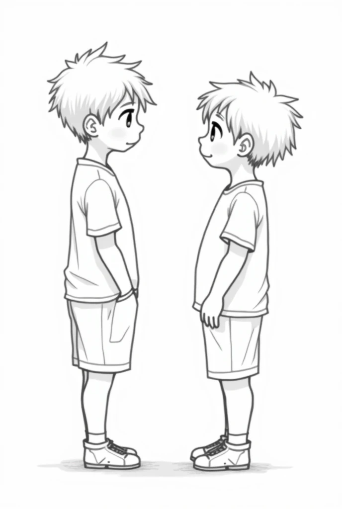  Black and white drawing of two boys talking 