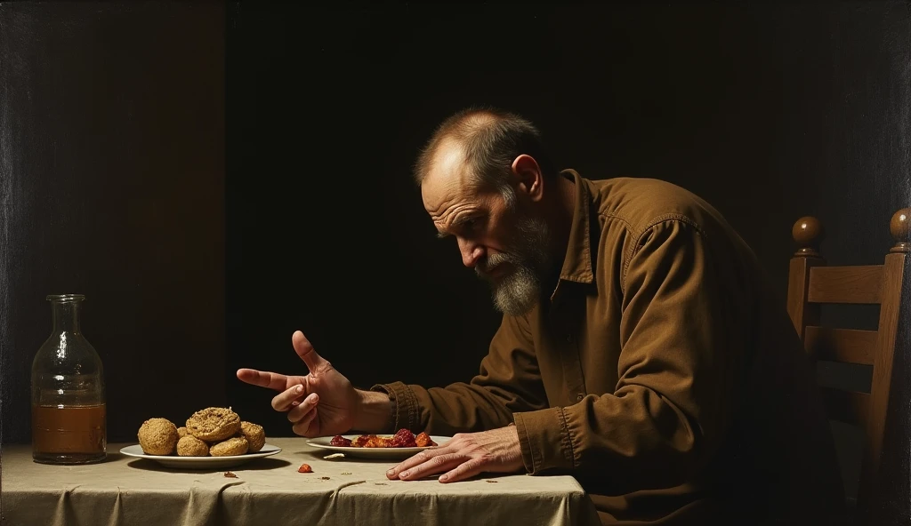 A Supper by Caravaggio, tired and exhausted, is sad , Renaissance era