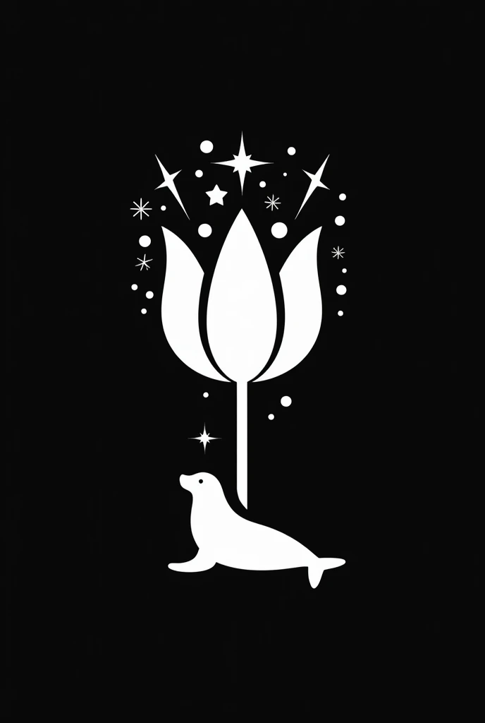 Use the shape of a stylized tulip as the base of the logo. Instead of leaves, place a small silhouette of a seal at the bottom, lying down. The tulip should have subtle decorations that evoke Christmas, such as small stars or snowflakes on its petals, and traditional Christmas colors. To integrate the cell phone, place an antenna at the tip of each petal. Let everything be black and white.