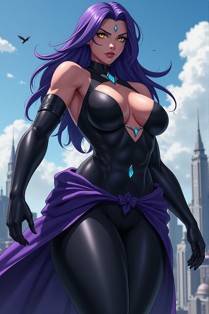 Yourichi from bleach as raven from teen titans as a 10 foot giantess with huge chest