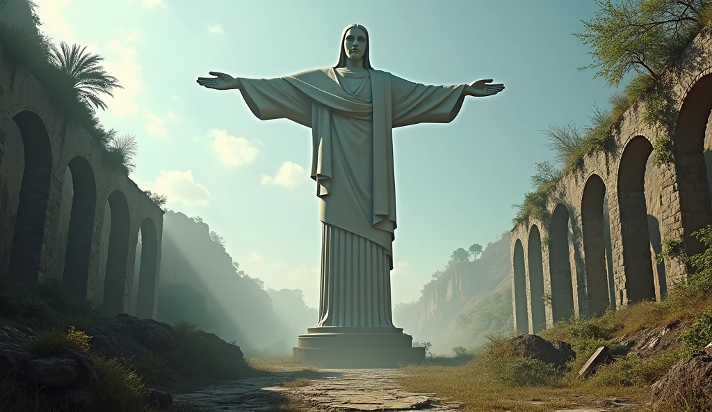 Make the image of Christ the Redeemer, surrounded by ruins. best qualityer, high resolution
