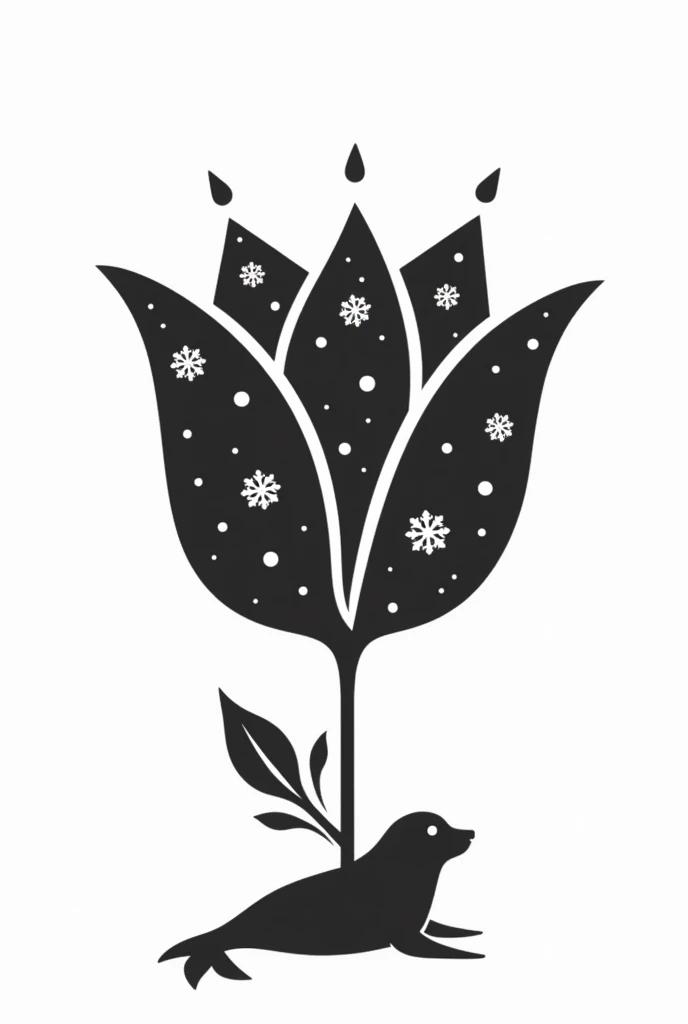 Use the shape of a stylized tulip as the base of the logo. Instead of leaves, place a small silhouette of a seal at the bottom, lying down. The tulip should have subtle decorations that evoke Christmas, such as small stars or snowflakes on its petals, and traditional Christmas colors. To integrate the cell phone, place an antenna at the tip of each petal. Let everything be black and white.