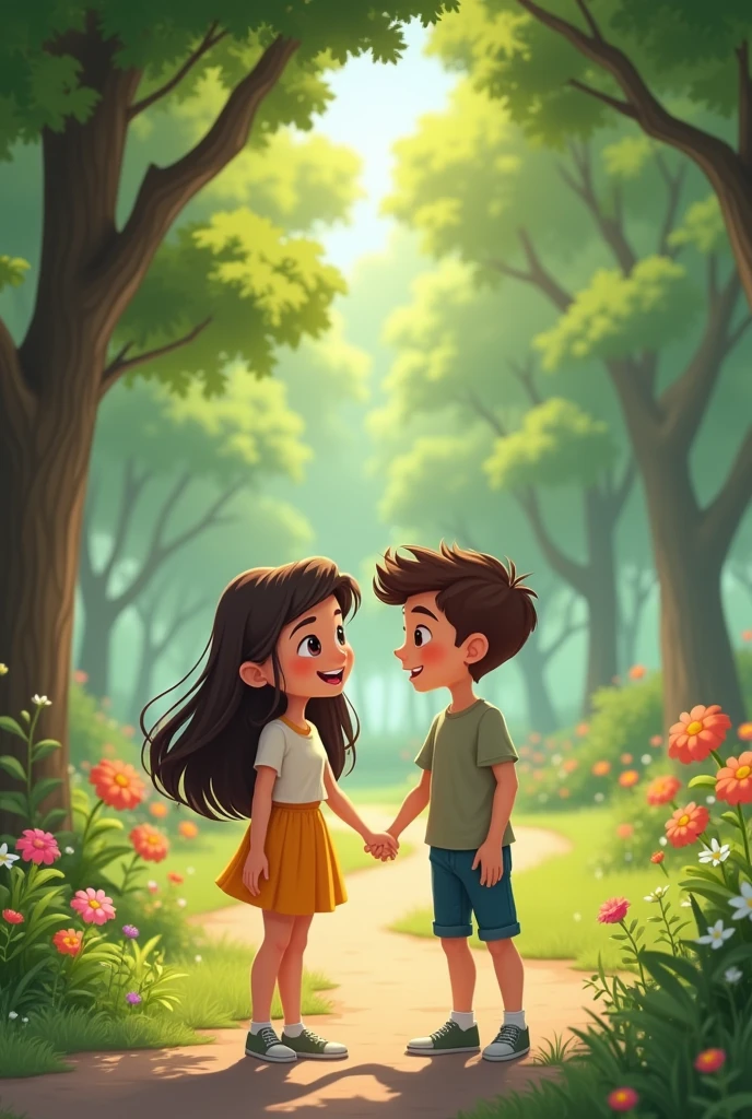 Teenage girl and boy in the park 
