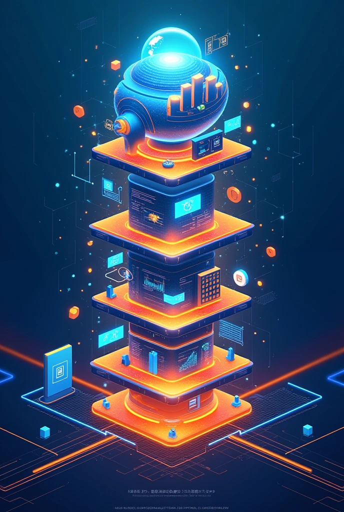 Include the colors blue and orange and the name of the Fivelevel ERP in the image