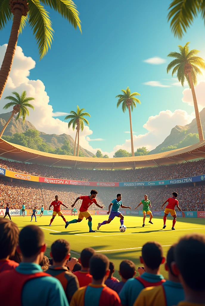 Jeux de football sur un terrain plein de spectateurs en Afrique