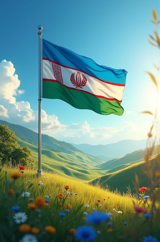 Create a picture for the Independence Day of UZBEKISTAN. With the flag of Uzbekistan. Congratulations.