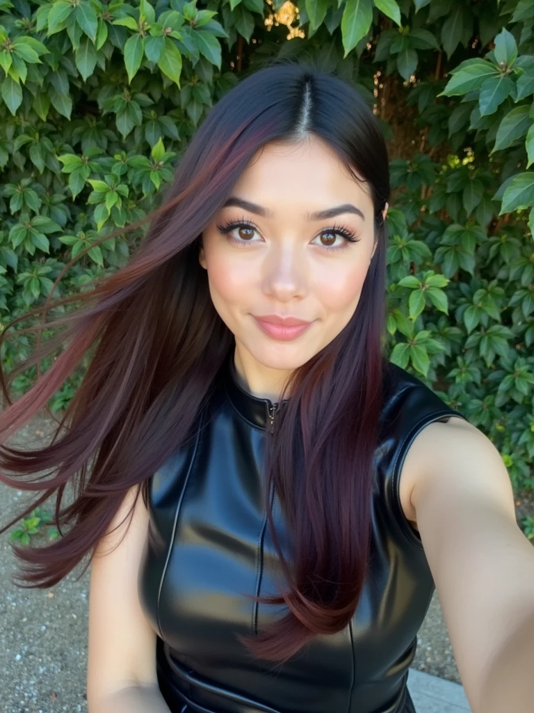 I want to dye my hair red. Make an image with a shade of red that suits me best, I want you to enhance my beauty according to my skin tone.