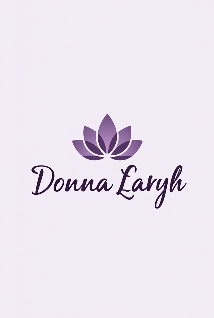 Logo brand with the name donna laryh in lilac color with a lotus flower cut out above the name