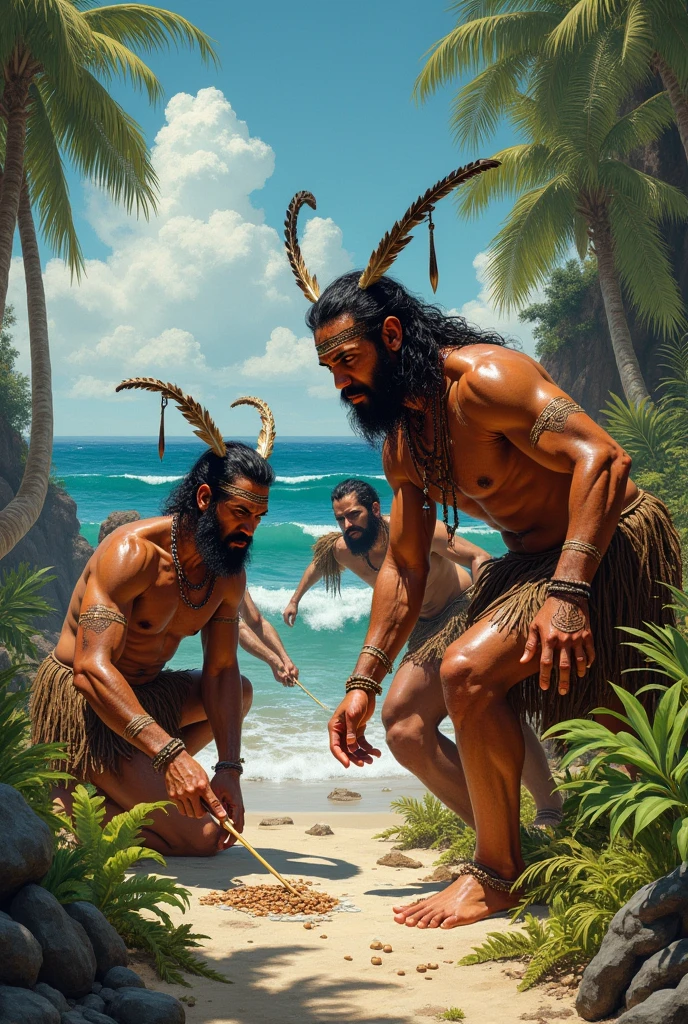 Aboriginal men hunting for spondylus

