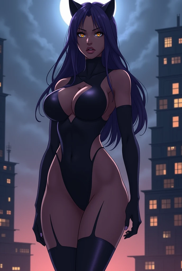 Yourichi from bleach as raven from teen titans as a 60foot hot sexy giantess with very huge chest