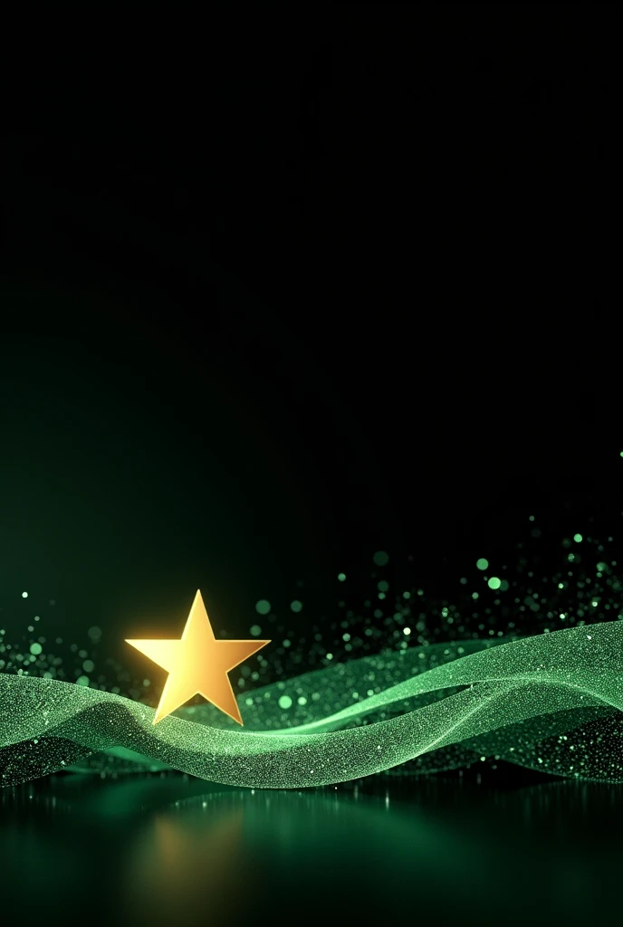 create an abstract findi to use as a slide at an awards ceremony, that has a black background and a shiny thread at the bottom in green #008D61 and a gold star in the middle on the left