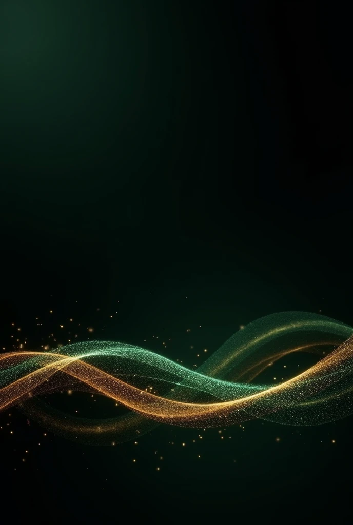 Create a horizontal abstract background to use as a slide at an awards ceremony, that has a black background and a shiny thread at the bottom in green #008D61 and a dark gold star in the middle left