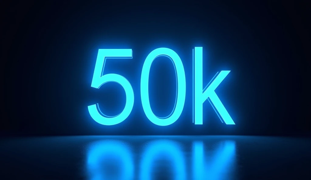 dark blue light neon saying "50K", black background