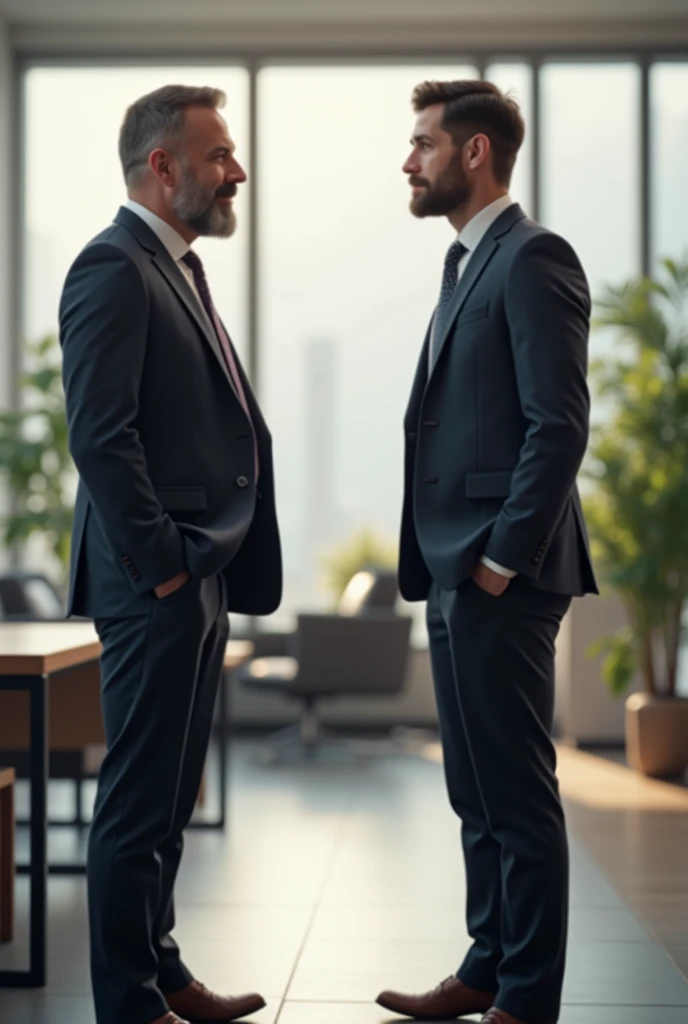fully stand two menin office discussus with each other