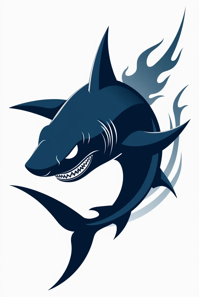 a dark blue minimalistic angry strong shark for a logo