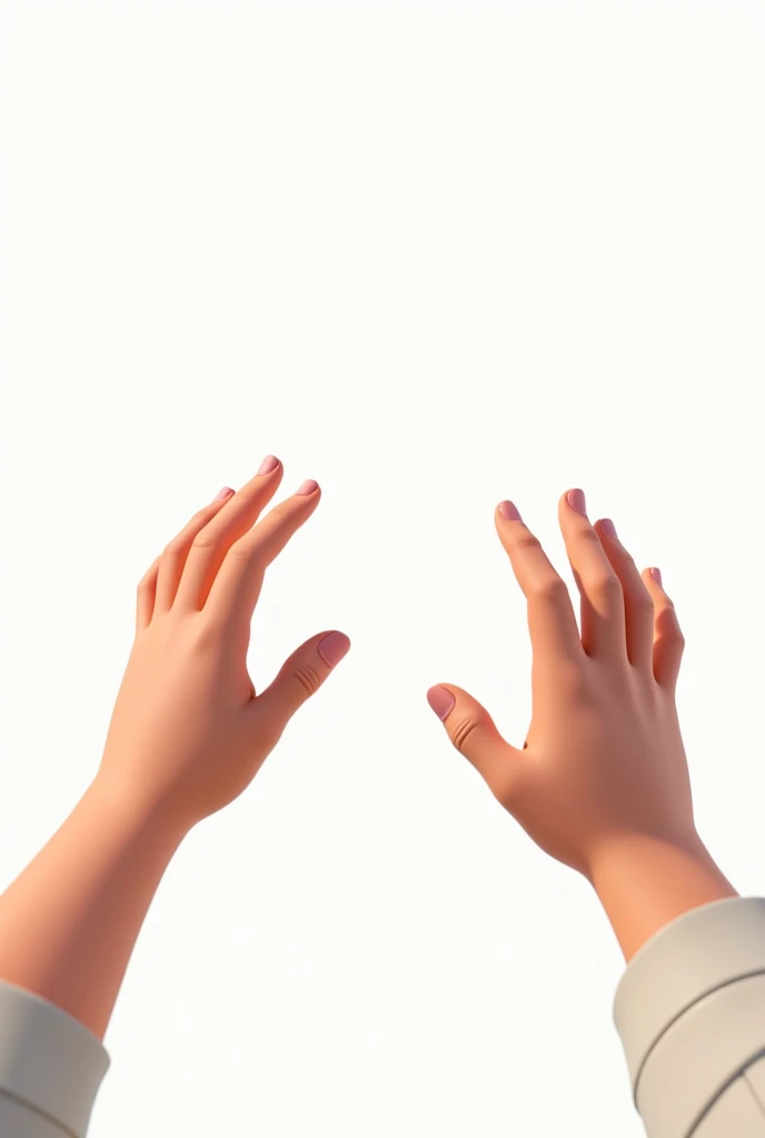 Hands on white background (only hands in 1st person) , they are more separated and are looking for something , and they are in 2d style , playing style , the hands are in 1st person , in the precise image it looks like the cell phone screen is the eyes of the player and you can only see the hands IN 2D STYLE OF 1st person GAME 