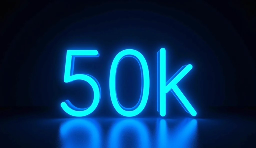 dark blue light neon saying "50K", black background