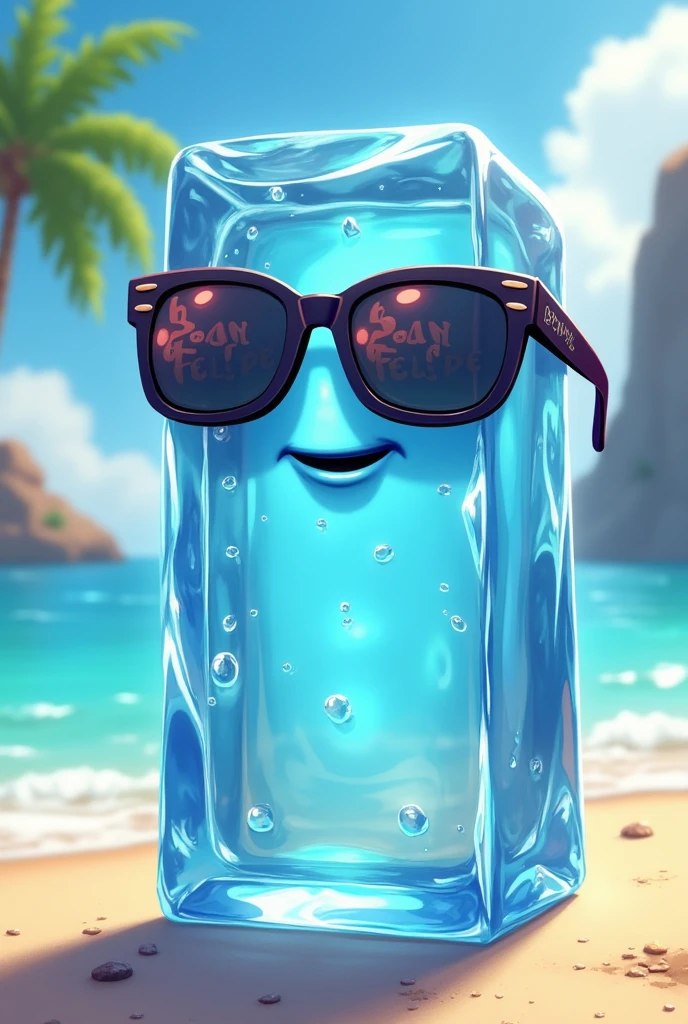 Animated ice cube wearing “San Felipe” branded glasses