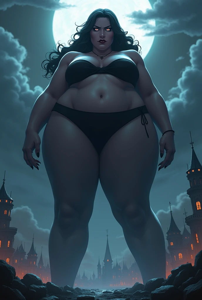 Yourichi from bleach as raven from titans as a 80foot hot sexy giantess with very huge chest and huge butt and devilishly charming and evil