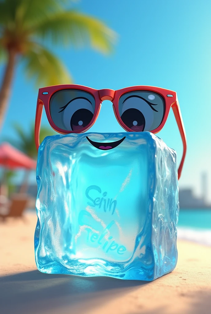Animated ice cube wearing “San Felipe” branded glasses